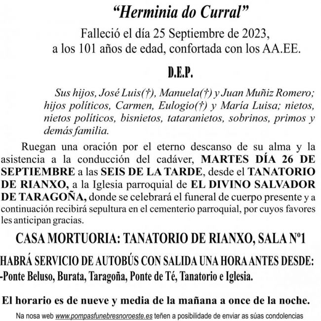 09 23 Esquela HerminiaMuñiz Romero