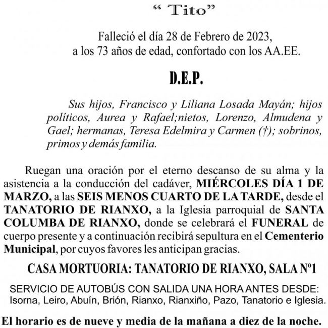 23 02 ESQUELA  Francisco Vicente Losada Suárez