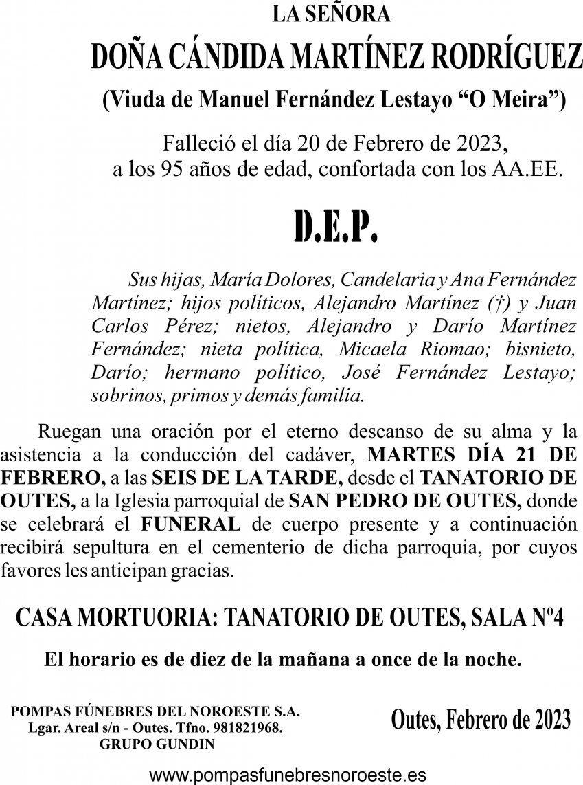 23 02  ESQUELA   Cándida Martínez Rodríguez
