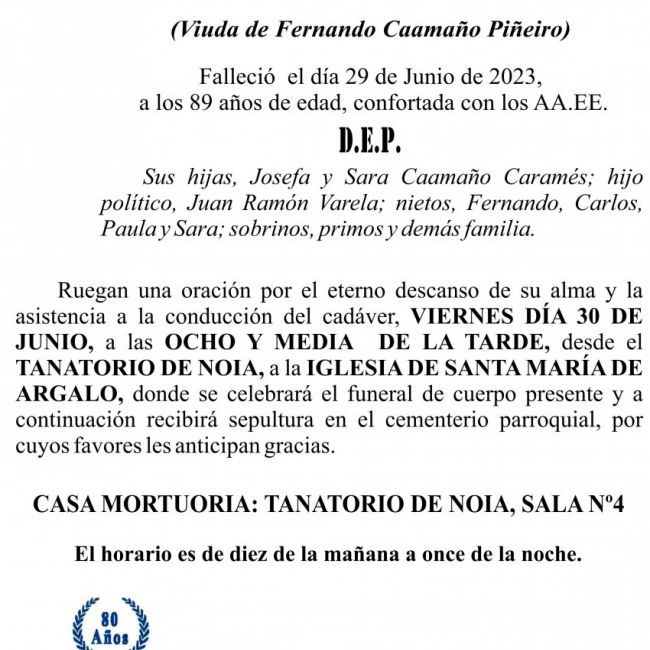 23 06 ESQUELA    Sara Caramés Martínez