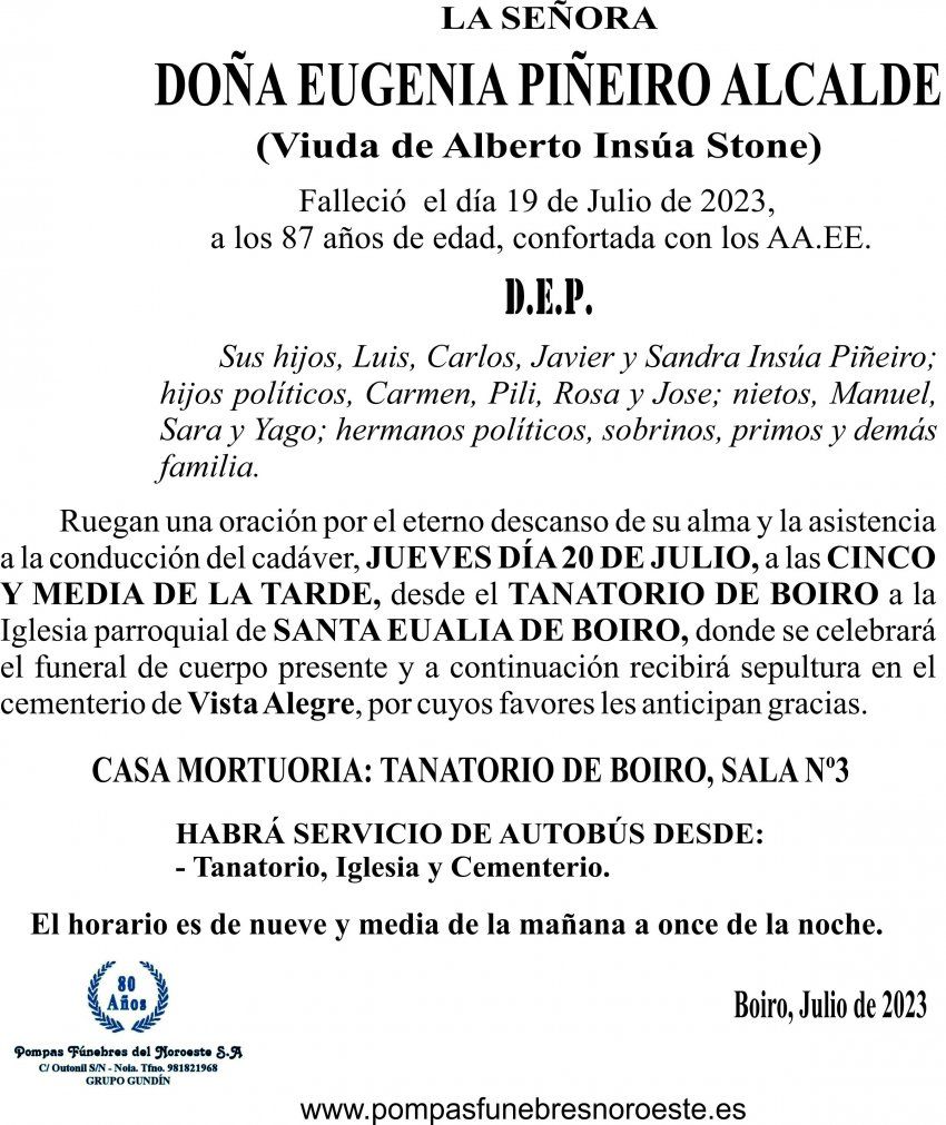 23 07 ESQUELA   Eugenia Piñeiro Alcalde