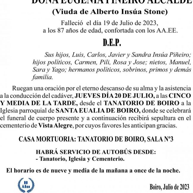 23 07 ESQUELA   Eugenia Piñeiro Alcalde