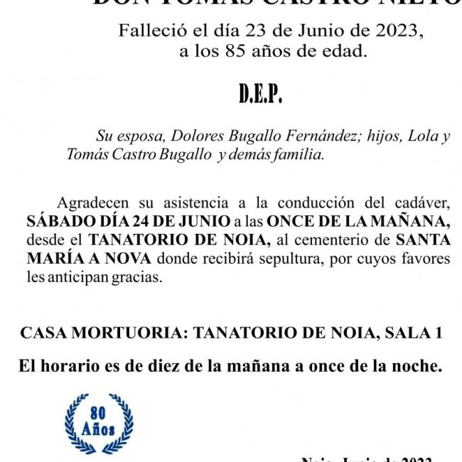 23 06 Esquela, TOMAS CASTRO NIETO