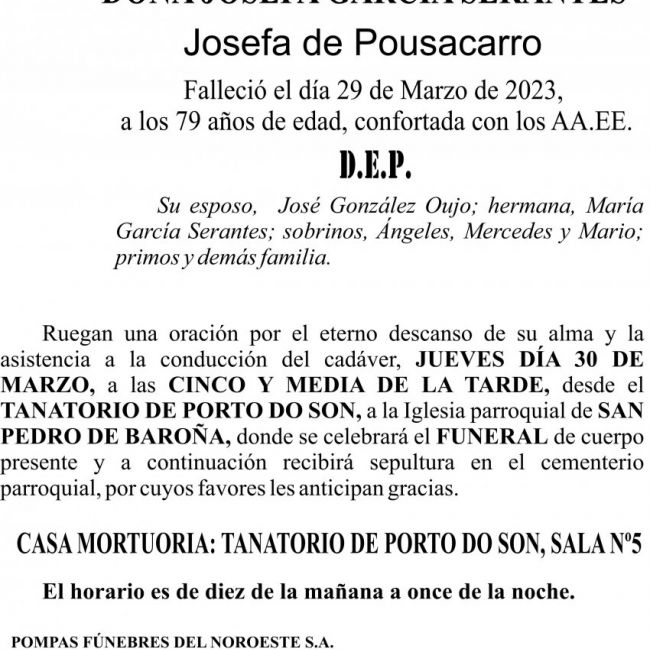 23 02  ESQUELA   JOSEFA GARCÍA SERANTES