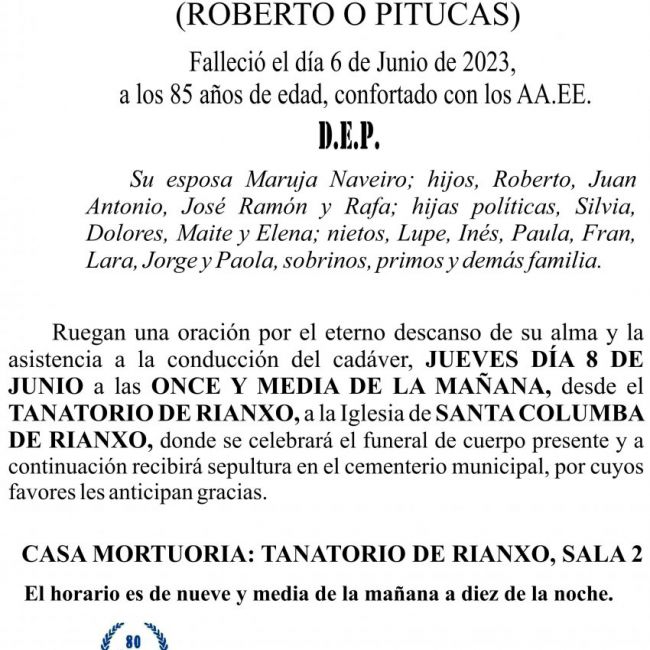 Esquela, Roberto Hernandez Suarez