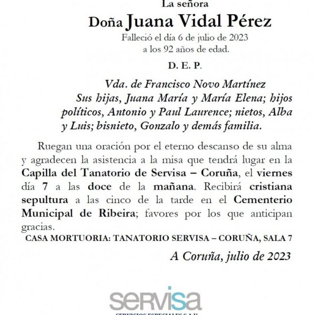 Vidal Perez, Juana