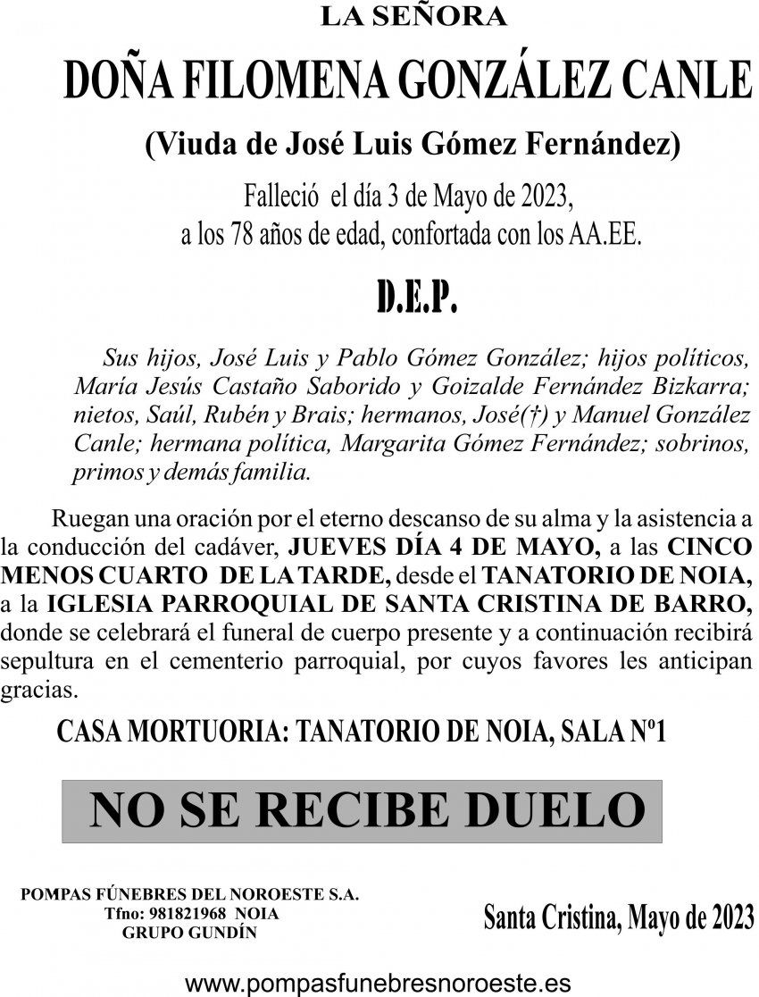 23 05 ESQUELA    Filomena González Canle