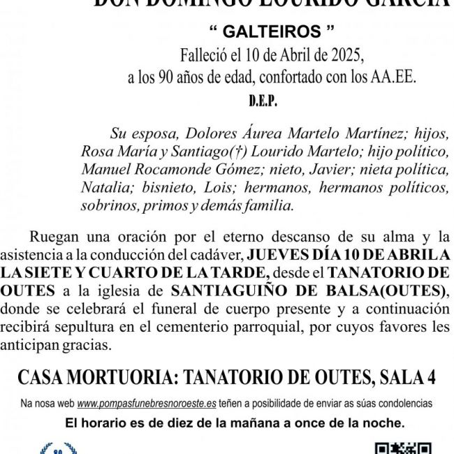 ESQUELA 2025   DOMINGO LOURIDO GARCIA