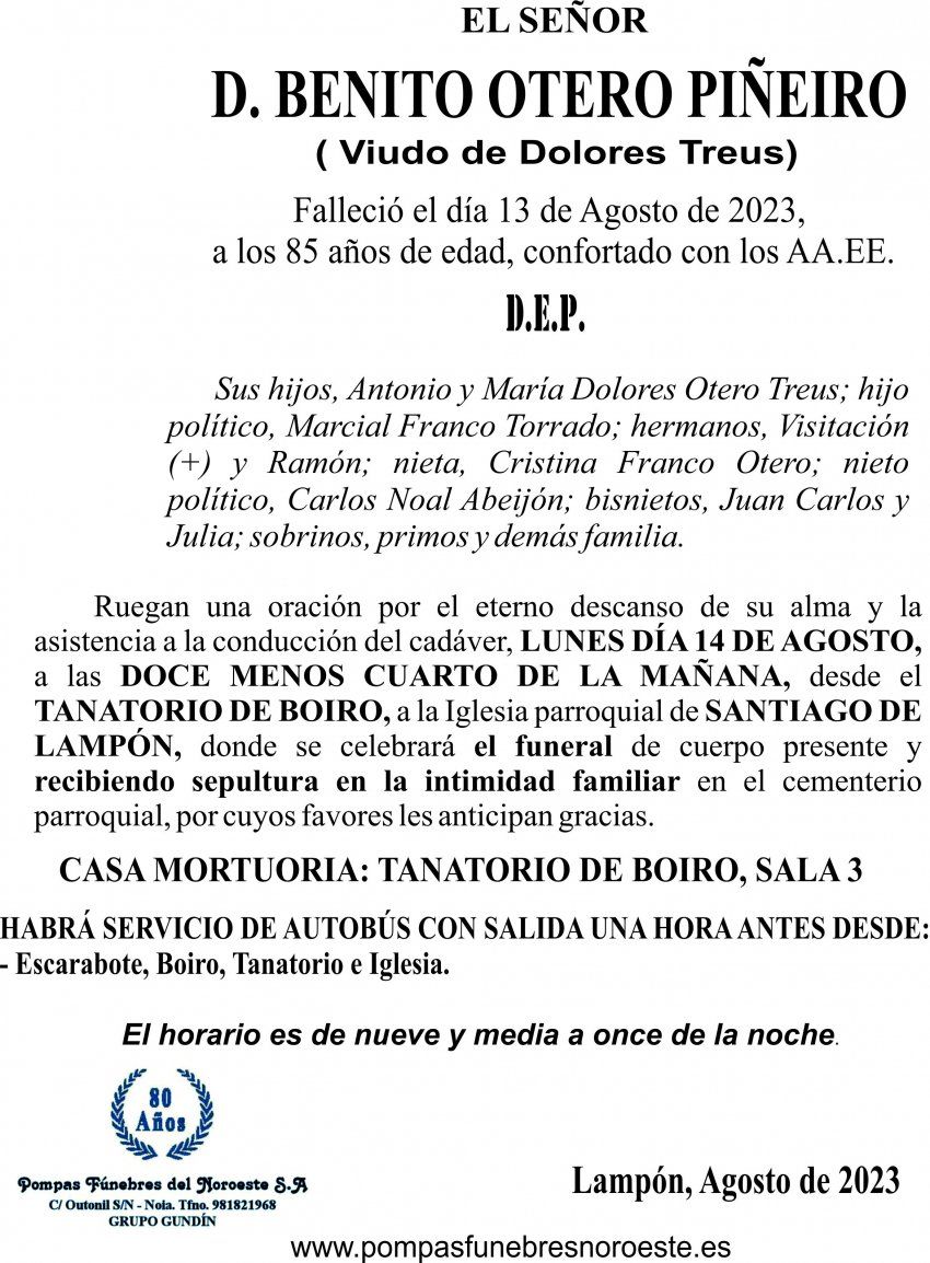 esquela benito otero piñeiro