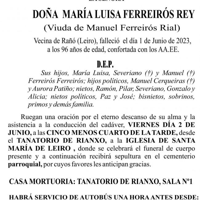 23 05 ESQUELA   Mª Luisa Ferreiros Rey