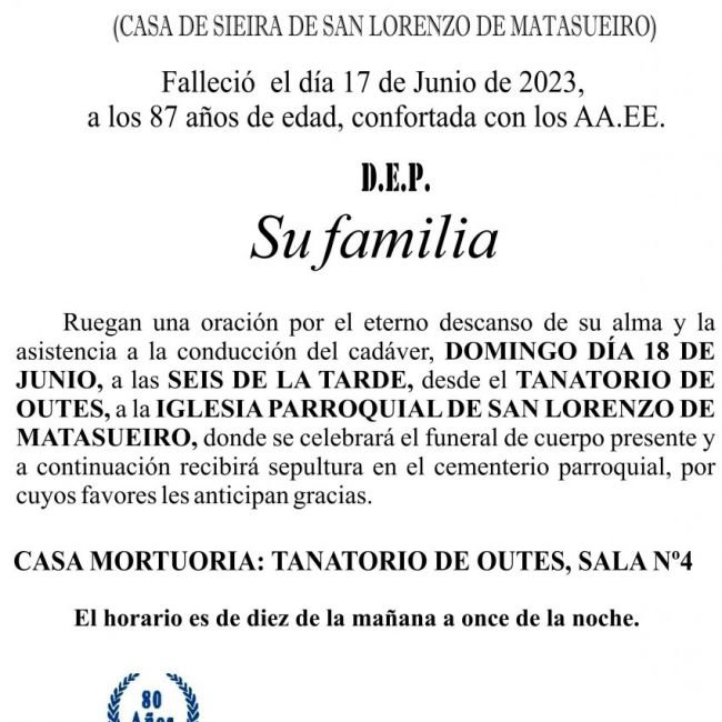 23 06 ESQUELA    MARIA MUÑIZ SIEIRA
