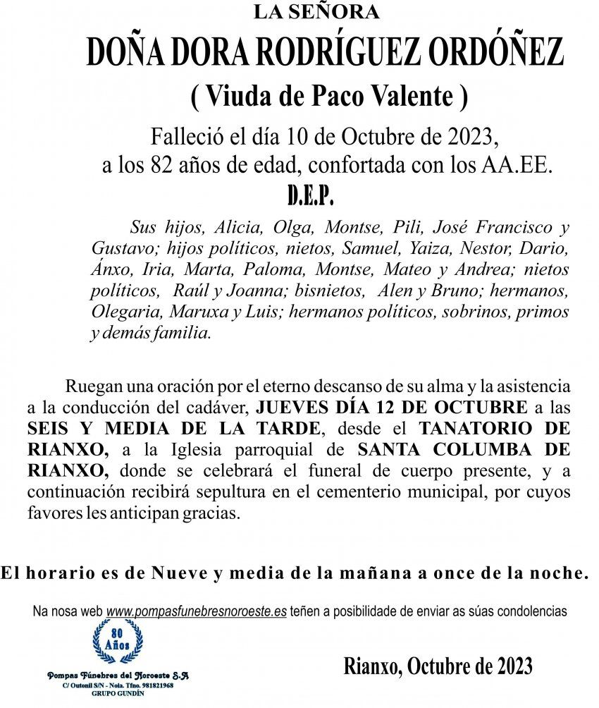 09 23 Esquela Doña dora rodriguez ordoñez