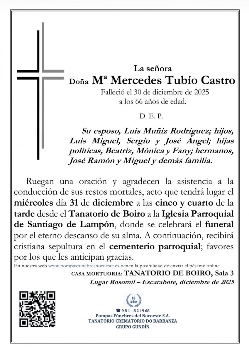 Doña Mª Mercedes Tubío Castro